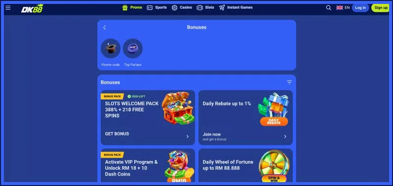 Pilihan tawaran aluan DK88 semasa deposit pertama dalam Ringgit Malaysia